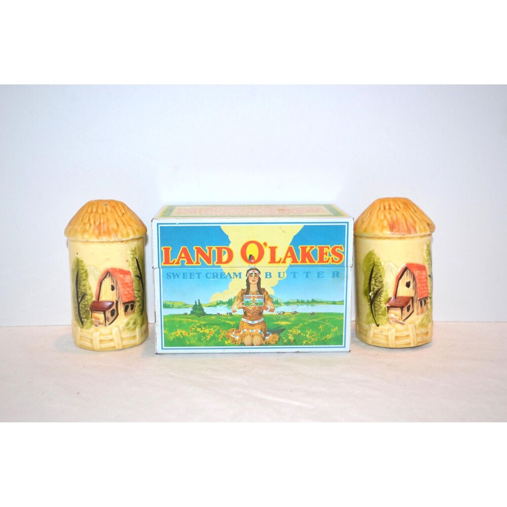 1960s Country Barn Farm Life County Fair Recipe Box & Shakers